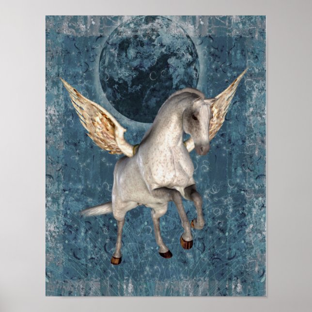 Poster Pegasus Blue Moon Imaginaire Cheval Art (Devant)