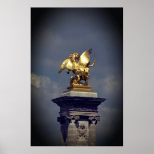 Poster Pegasus Statue de bronze doré skulptur Paris Pont