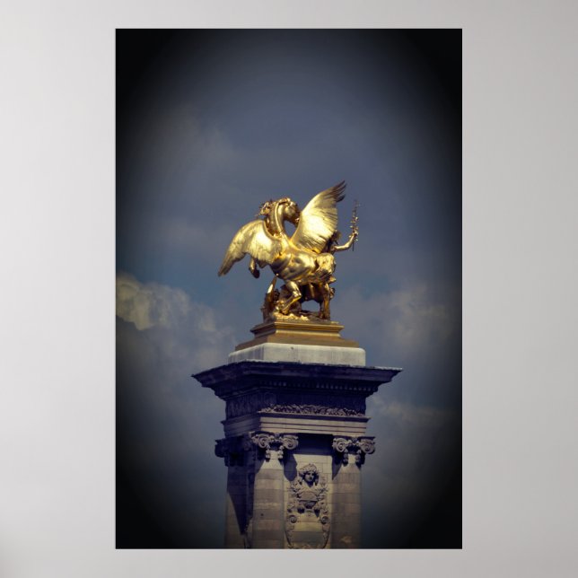 Poster Pegasus Statue de bronze doré skulptur Paris Pont (Devant)