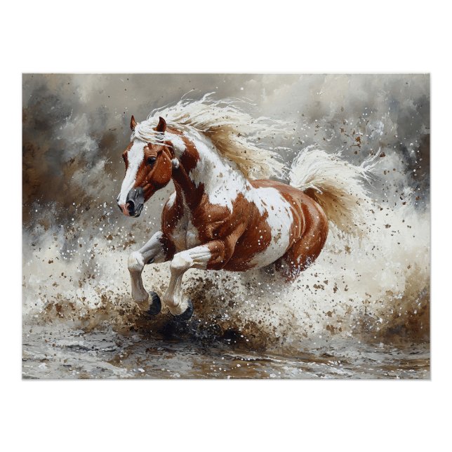 Poster Peindre Un Cheval Qui Traverse L'Eau (Devant)