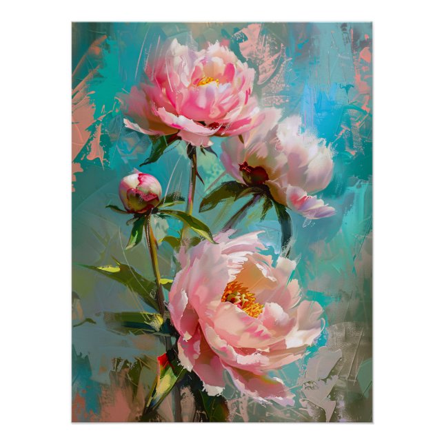 Poster Peines roses sur Peinture Bleue (Devant)