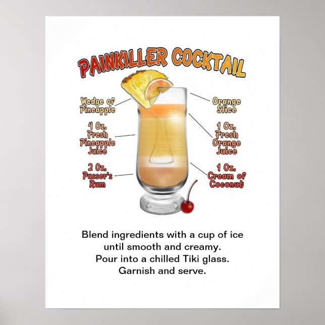 Poster PEINKILLER Cocktail Recette Art 16"x20" (Devant)