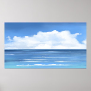 Poster Peint à la main bleu ciel océan