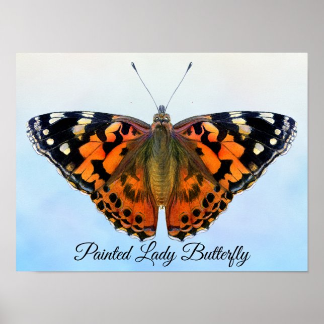Poster Peint Papillon Lady Aquarelle Peinture (Devant)