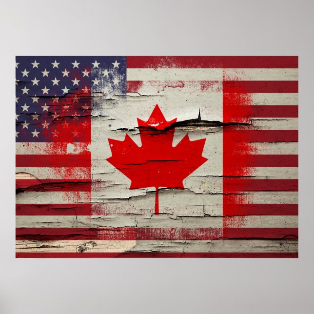 Poster Peinture à craquelures | Canadian American Flag (Devant)