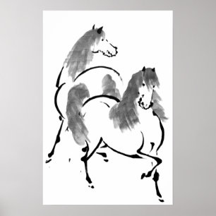 Poster Peinture à deux chevaux