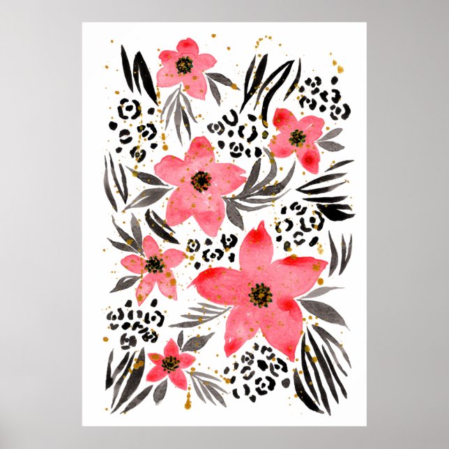 Poster Peinture à la main Aquarelle Abstraite Tropicale E (Devant)