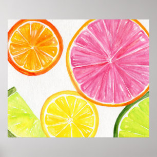 Poster Peinture à l'aquarelle d'agrumes, chaux, citron, o