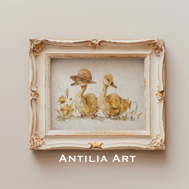 Poster Peinture à l'aquarelle de caneton Animaux de la fe (Créateur téléchargé)