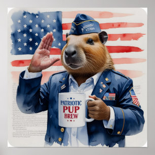 Poster Peinture à l'aquarelle de capybara vétéran