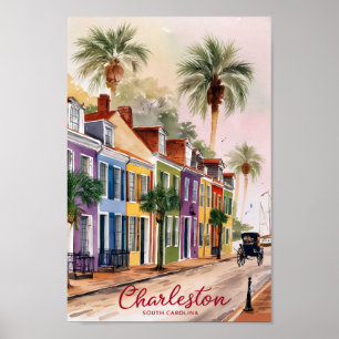 Poster Peinture à l'aquarelle de Charleston Caroline du S
