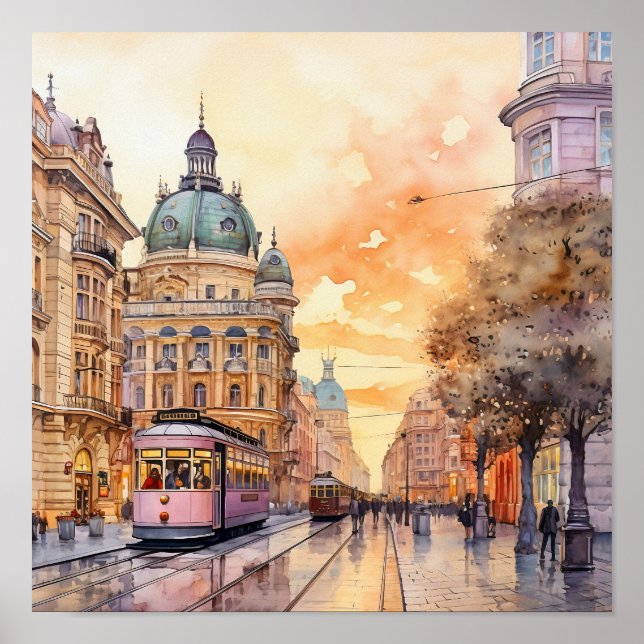 Poster Peinture à l'aquarelle de style bohème de Vienne (Devant)