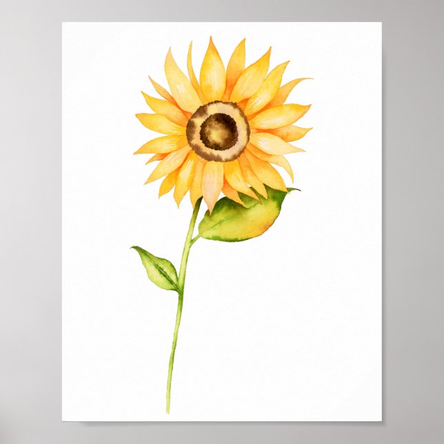 Poster Peinture à l'aquarelle de tournesol (Devant)