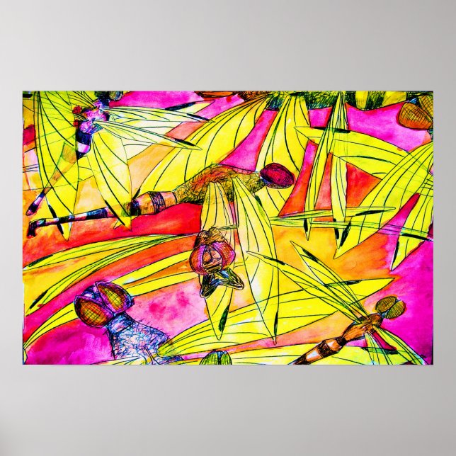 Poster Peinture à l'aquarelle des libellules (Devant)