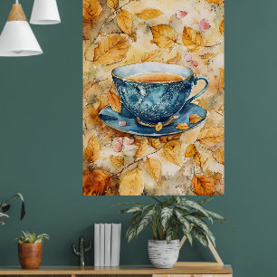 Poster peinture à l'aquarelle d'une tasse à thé en porcel