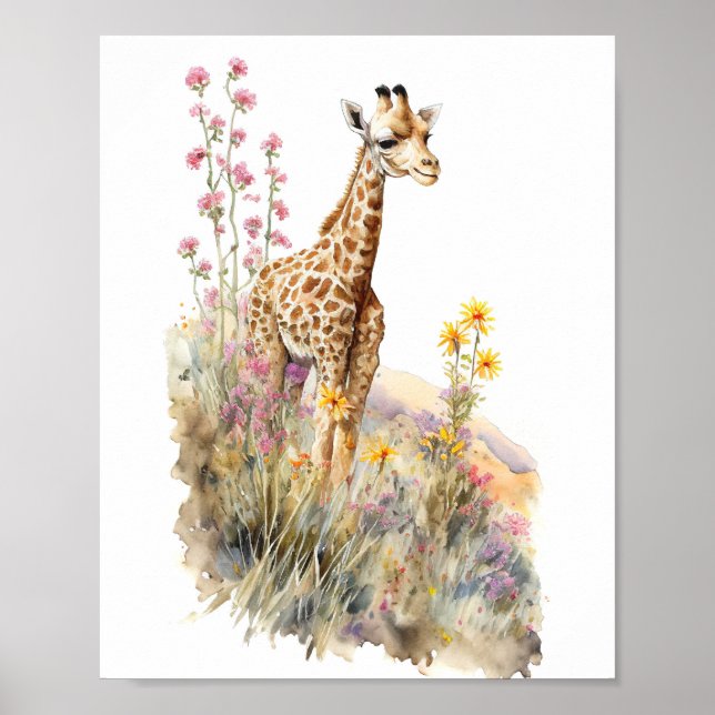 Poster Peinture à l'aquarelle Giraffe (Devant)