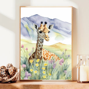 Poster Peinture à l'aquarelle Giraffe