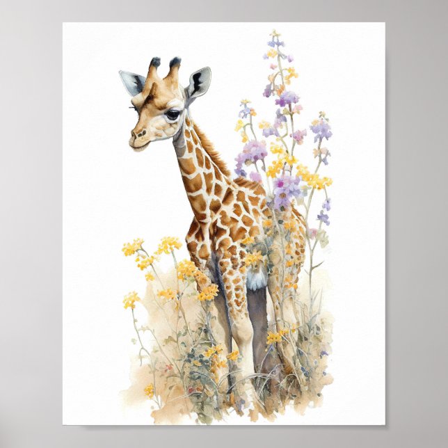 Poster Peinture à l'aquarelle Giraffe (Devant)