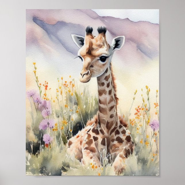 Poster Peinture à l'aquarelle Giraffe (Devant)