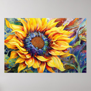 Poster Peinture à l'aquarelle Sunflower Power