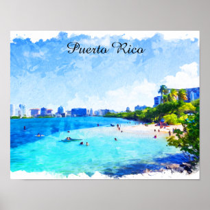 Poster Peinture à l'aquarelle tropicale Porto Rico
