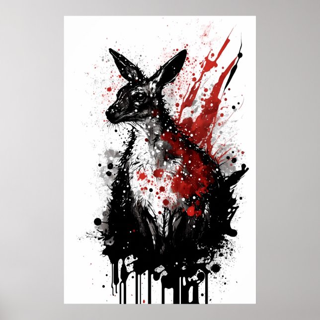 Poster Peinture à l'encre de Kangourou (Devant)