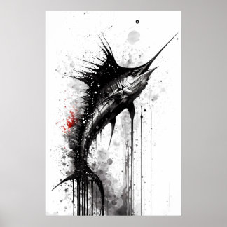 Poster Peinture à l'encre de marlin noir