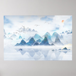 Poster Peinture à l'encre de montagne éloignée de Chine
