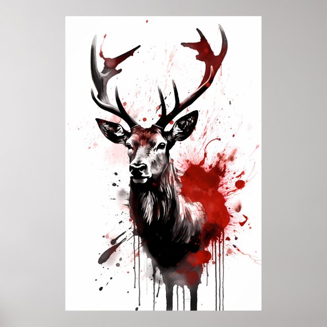 Poster Peinture à l'encre de rennes (Devant)