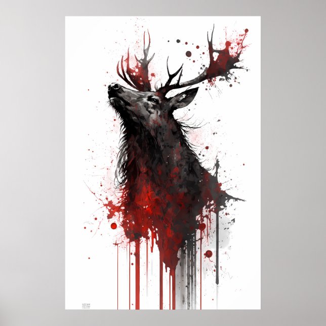 Poster Peinture à l'encre d'un wapiti (Devant)
