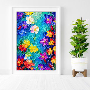 Poster Peinture à l'huile Abstraite colorée des fleurs de