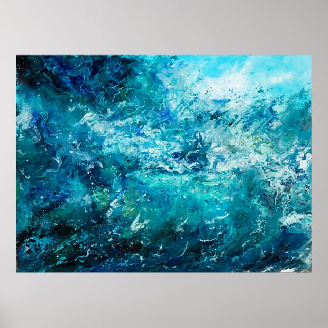 Poster Peinture à l'huile abstraite montrant des vagues d (Devant)