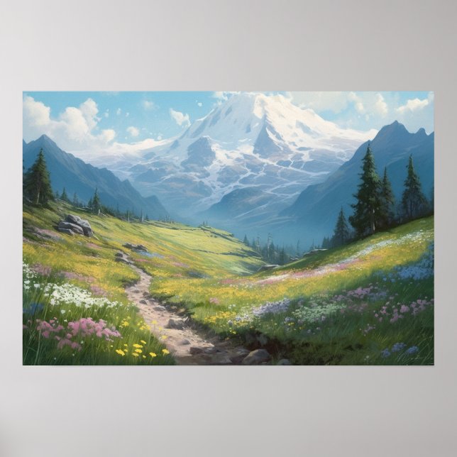 Poster Peinture à l'huile chemin sinueux contreforts de m (Devant)