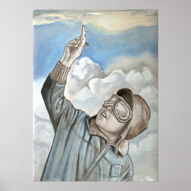 Poster Peinture à l'huile d'aviateur nostalgique (Devant)