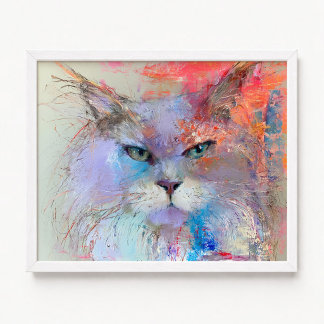 Poster Peinture à l'huile de chat Maine Coon bleu lavande