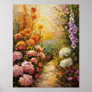 Poster Peinture à l'huile de chemin de jardin d'été de l'