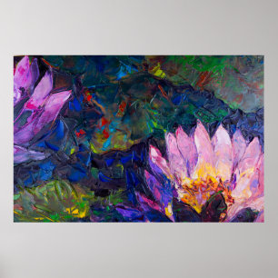 Poster Peinture à l'huile de la belle fleur de lotus