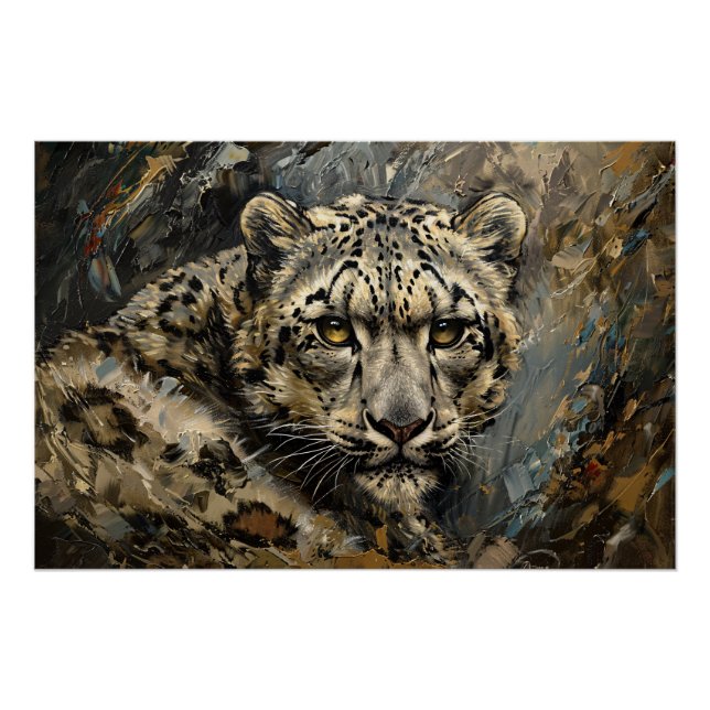 Poster Peinture à l'huile de léopard de neige (Devant)