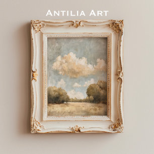 Poster Peinture à l'huile de paysage neutre Ciel nuageux 
