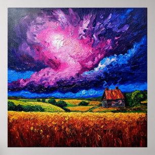 Poster 🎨 Peinture à l'huile de paysage vibrant pour une 