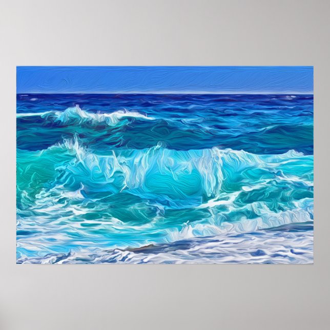Poster Peinture à l'huile des vagues océaniques (Devant)