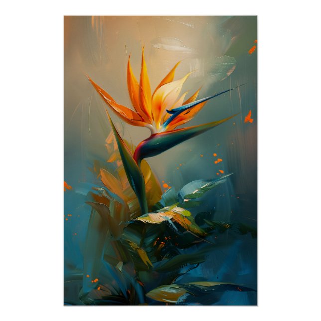 Poster Peinture à l'huile d'Oiseau du Paradis (Devant)