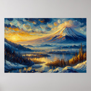 Poster Peinture à l'huile du Mont Fuji