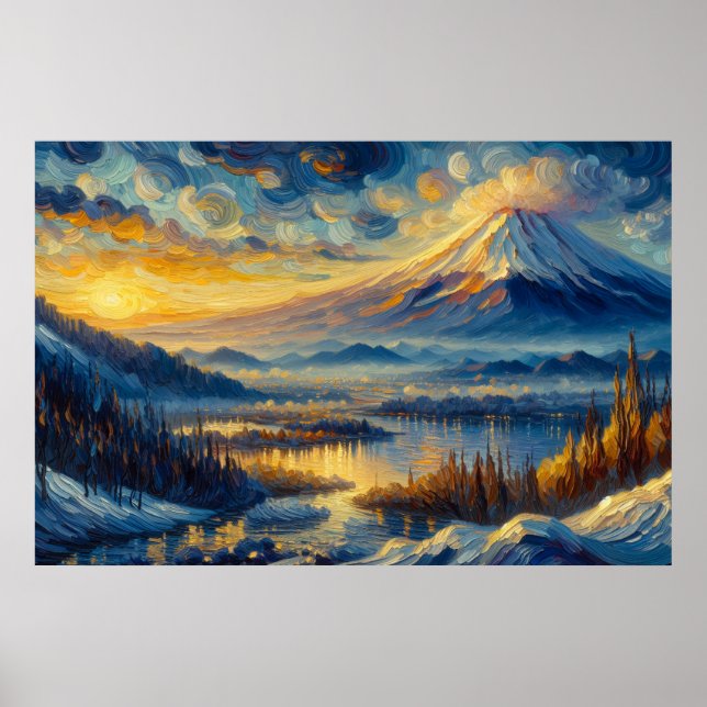 Poster Peinture à l'huile du Mont Fuji (Devant)
