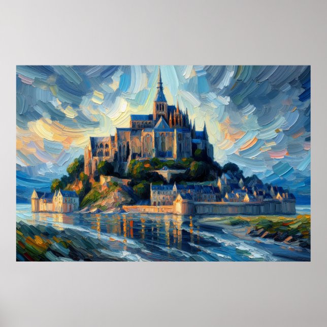 Poster Peinture à l'huile du Mont-Saint-Michel (Devant)