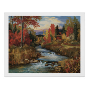 Poster Peinture à l'huile du paysage de la rivière d'auto