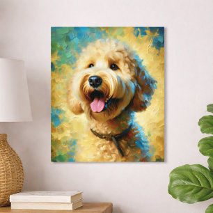 Poster Peinture à l'huile d'un Goldendoodle heureux Art