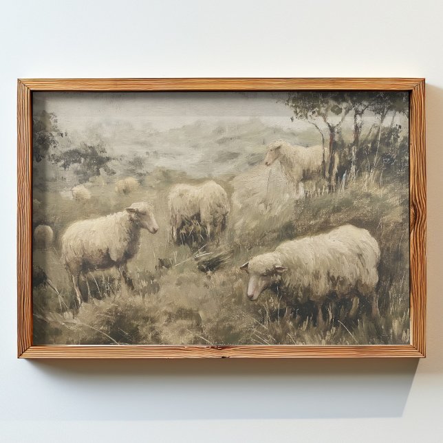 Poster peinture à l'huile d'un groupe de moutons broutant (Créateur téléchargé)