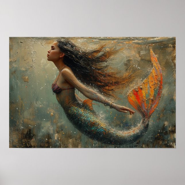 Poster Peinture à l'huile d'une sirène (Devant)