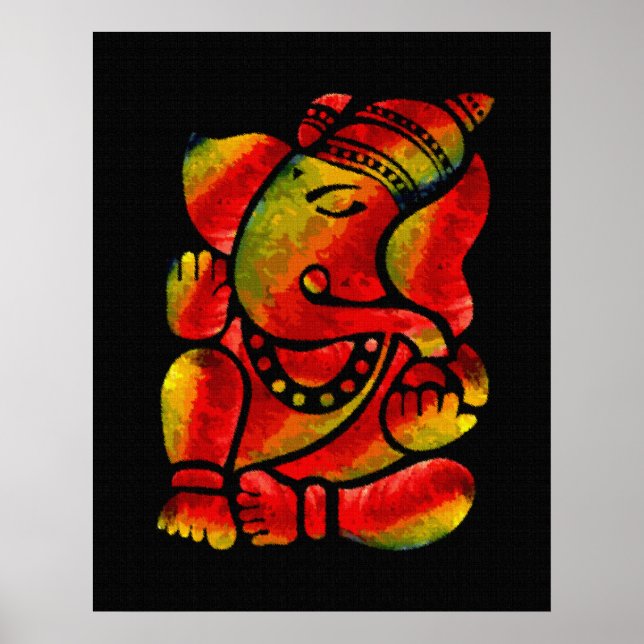Poster Peinture à l'huile Ganesha colorée (Devant)
